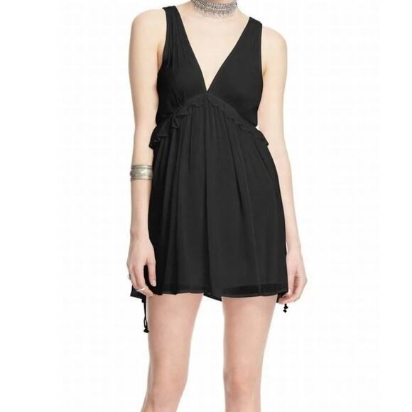 Free People Women Black SemiSheer Mini Sleeveless Babydoll Dress Flowy Boho S15 - Picture 1 of 11